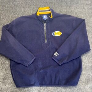 Michigan Wolverines Starter Quarter Zip Fleece Pullover Jacket XXL Blue Yellow